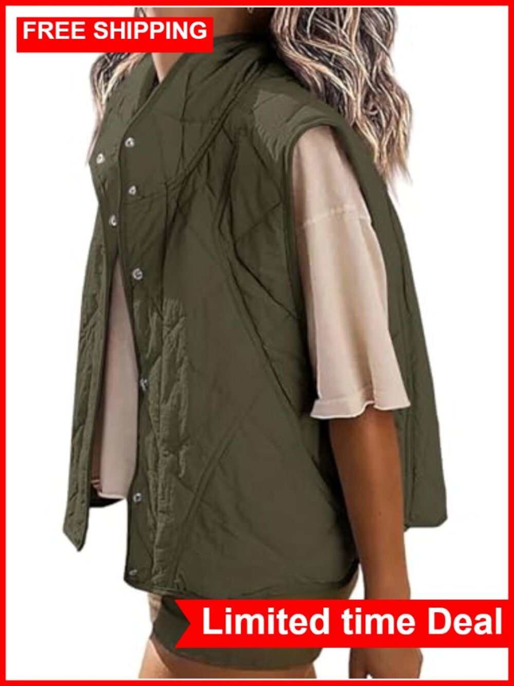 Women's Quilted Puffer Vest Cropped Button Down Sleeveless Lightweight